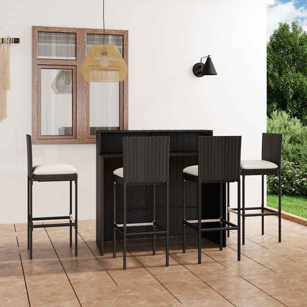 5-dijelni vrtni barski set s jastucima crni
