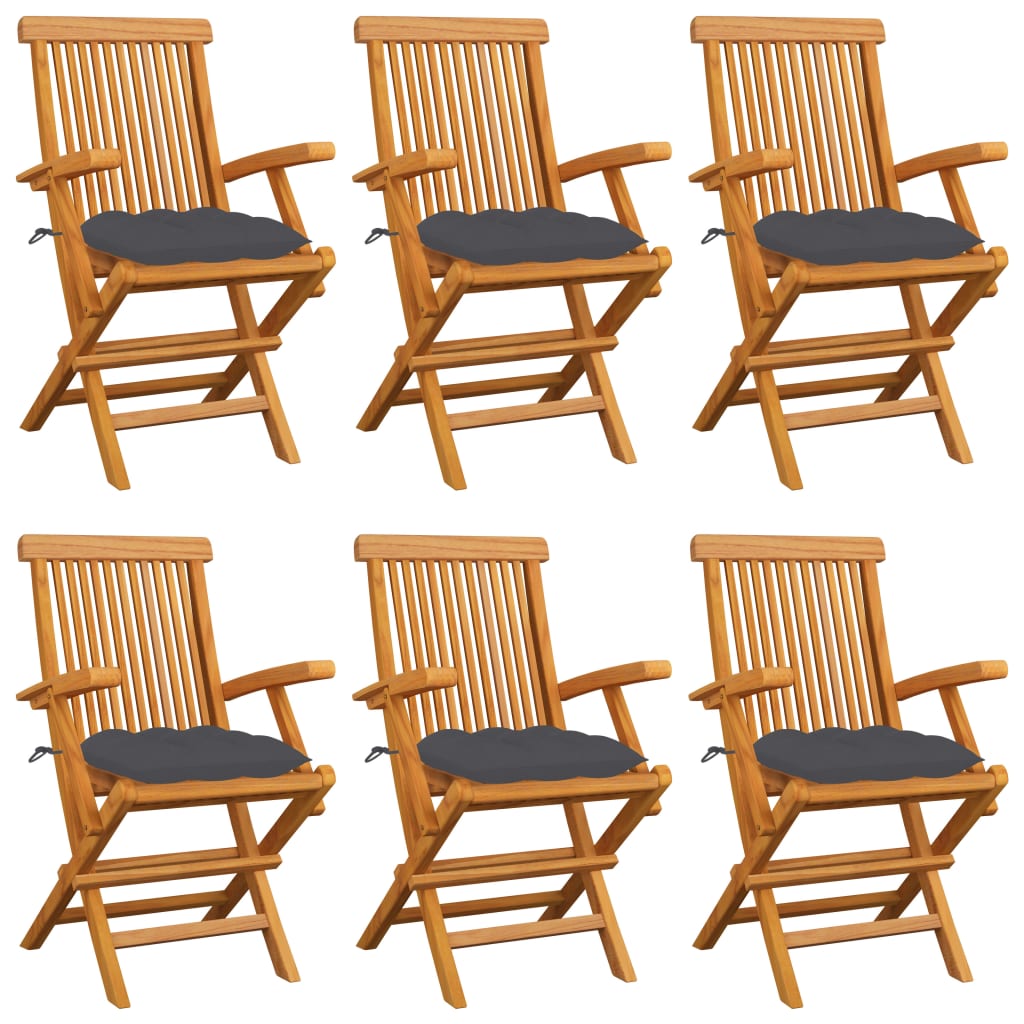 Vrtne stolice s antracit jastucima 6 kom od masivne tikovine