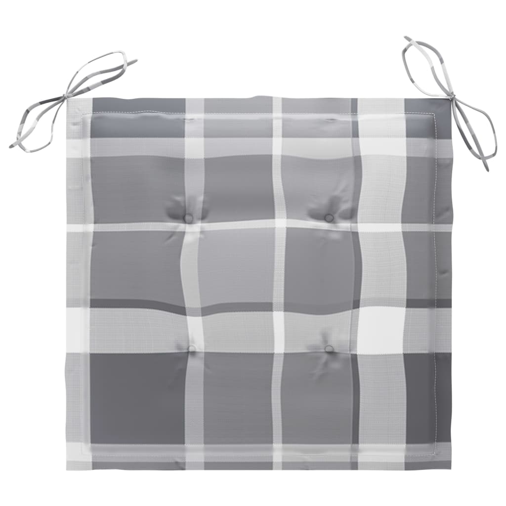 Vrtne stolice sa sivim kariranim jastucima 2 kom od tikovine