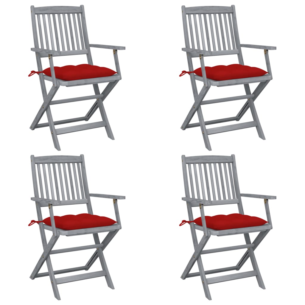 Sklopive vrtne stolice s jastucima 4 kom masivno bagremovo drvo