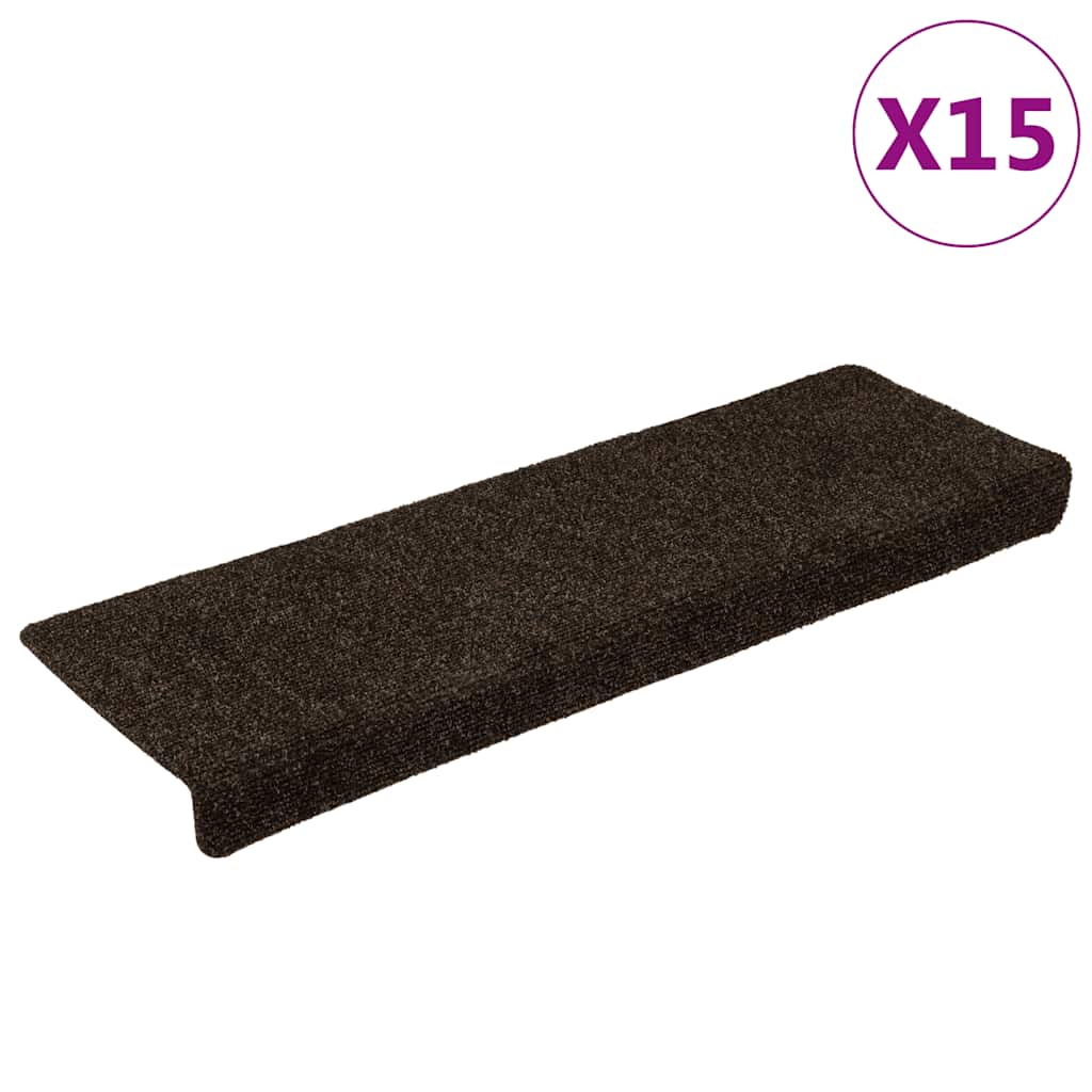 Prostirke za stepenice samoljepljive 15 kom 65x21x4 cm tamnosmeđe pravokutne rubove