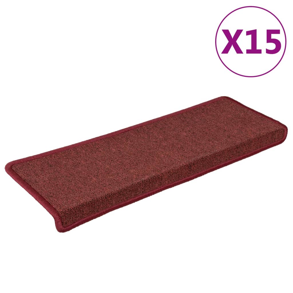 Prostirke za stepenice 15 kom 65x21x4 cm bordo pravokutni rub