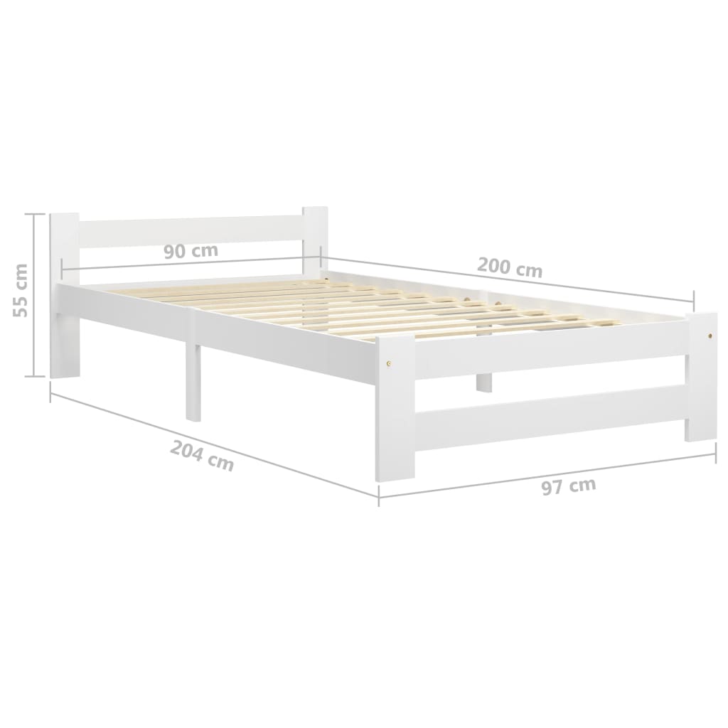 Okvir za krevet od masivne borovine bijeli 90 x 200 cm