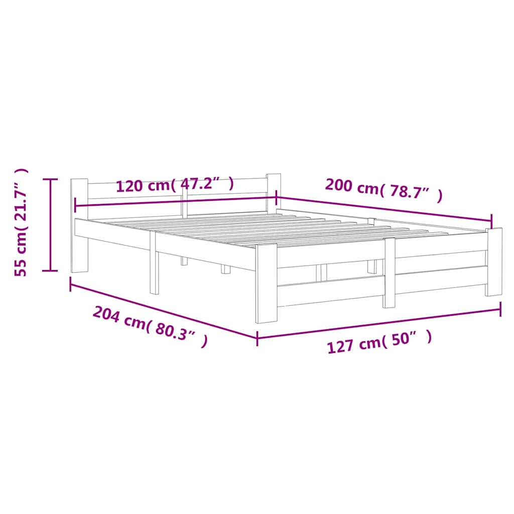 Okvir za krevet od masivne borovine tamnosivi 120 x 200 cm