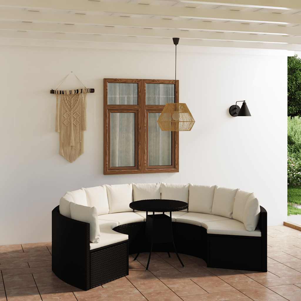 7-dijelni set vrtnih sofa od poliratana s jastucima crni