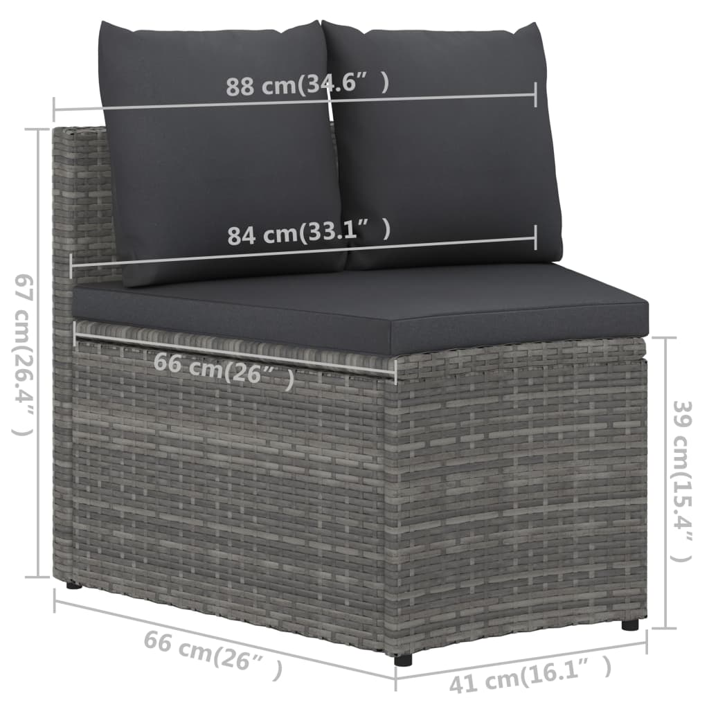 5-dijelni set vrtnih sofa od poliratana s jastucima sivi