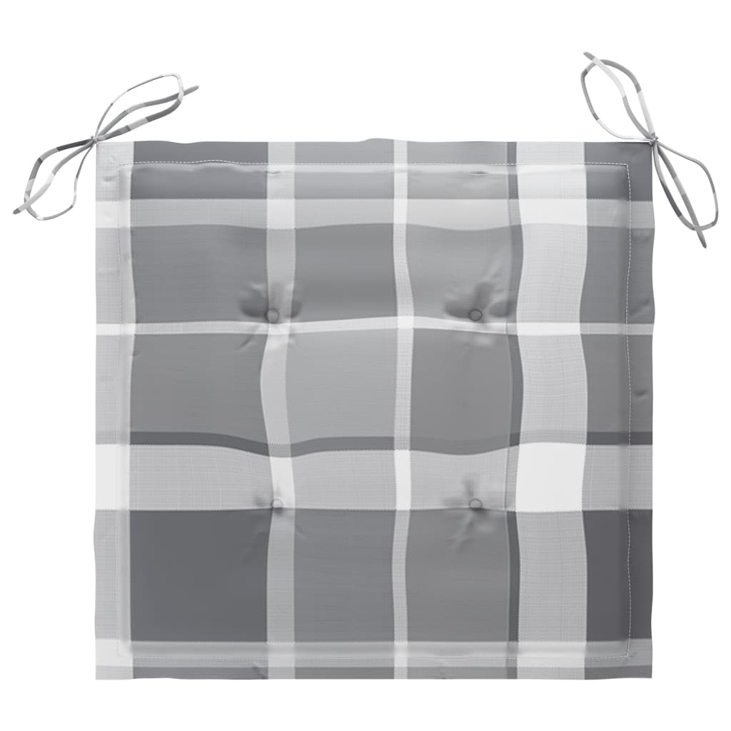 Vrtne stolice sa sivim kariranim jastucima 6 kom od tikovine