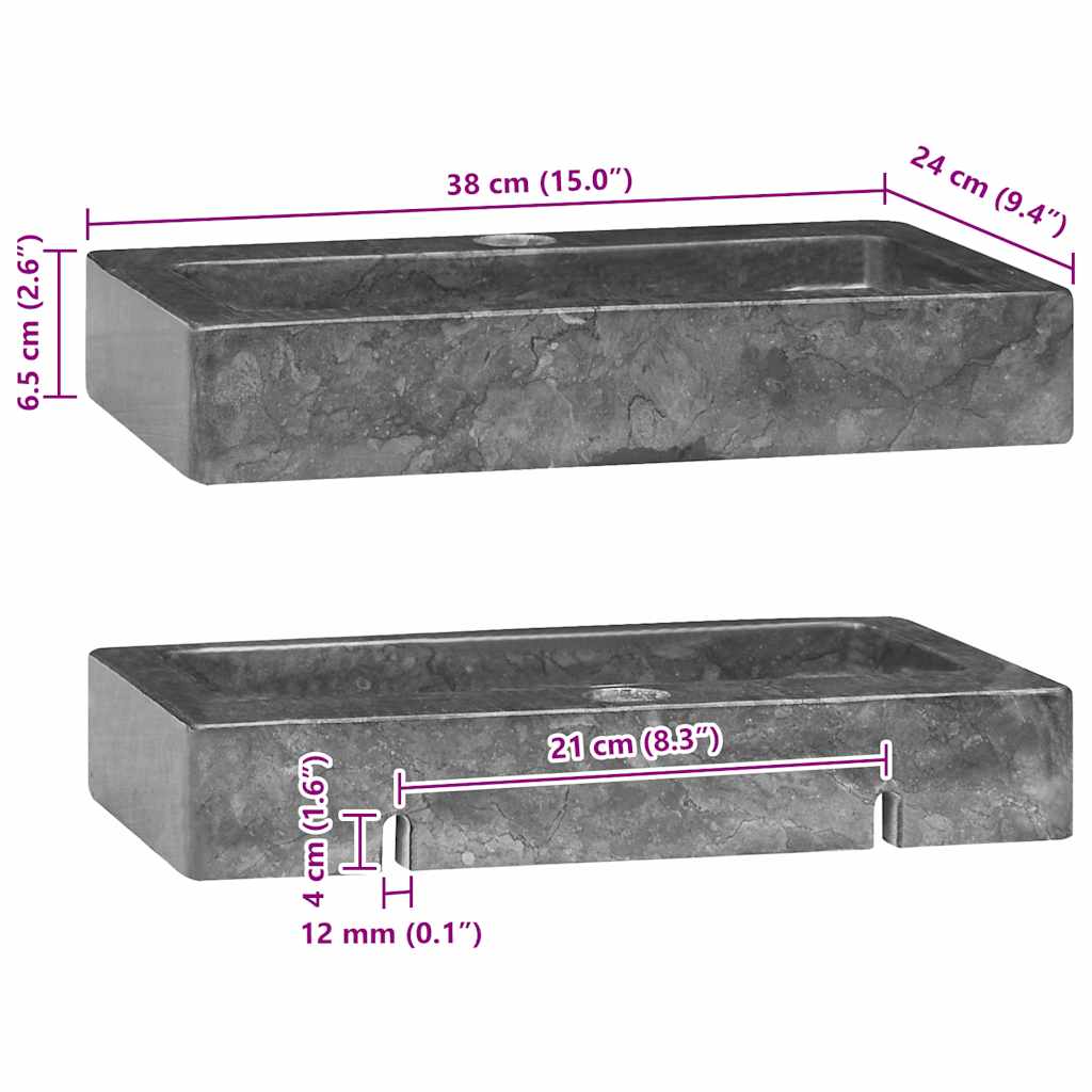 Zidni umivaonik sivi 38 x 24 x 6,5 cm mramorni