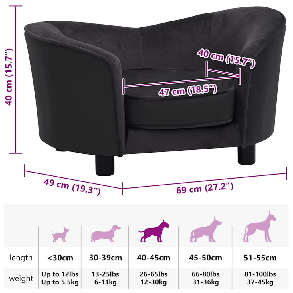 Sofa za pse crna 69 x 49 x 40 cm od pliša i umjetne kože