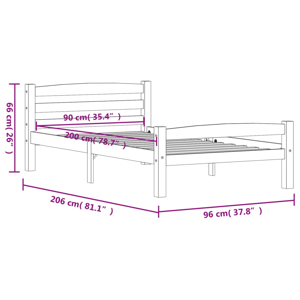 Okvir za krevet od masivne borovine smeđa boja meda 90 x 200 cm