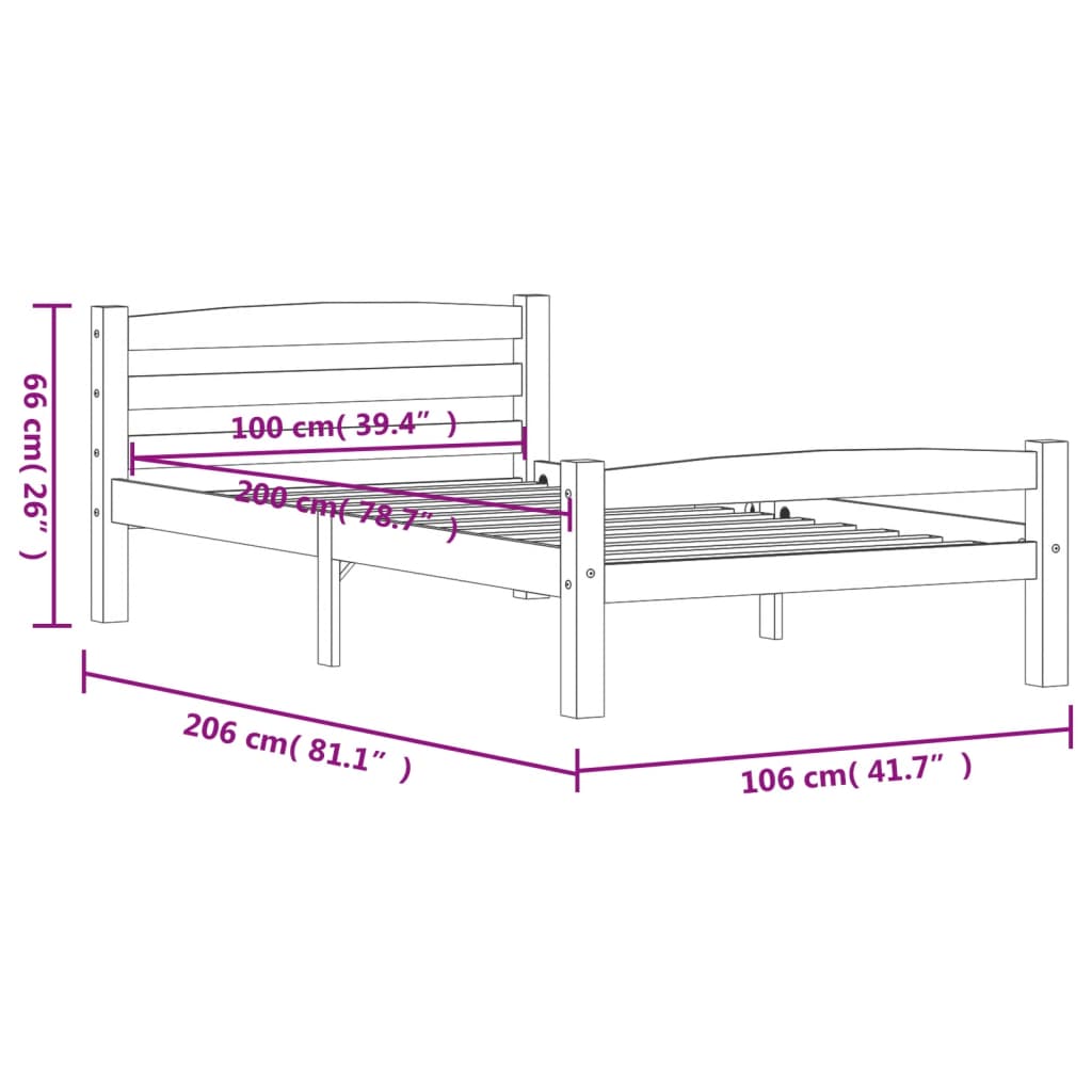 Okvir za krevet od masivne borovine boja meda 100 x 200 cm