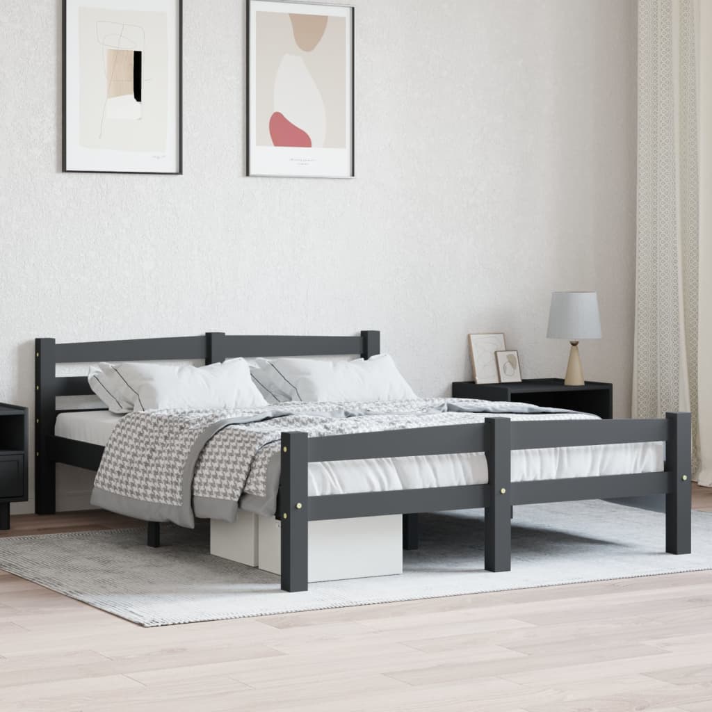 Okvir za krevet od masivne borovine tamnosivi 140 x 200 cm