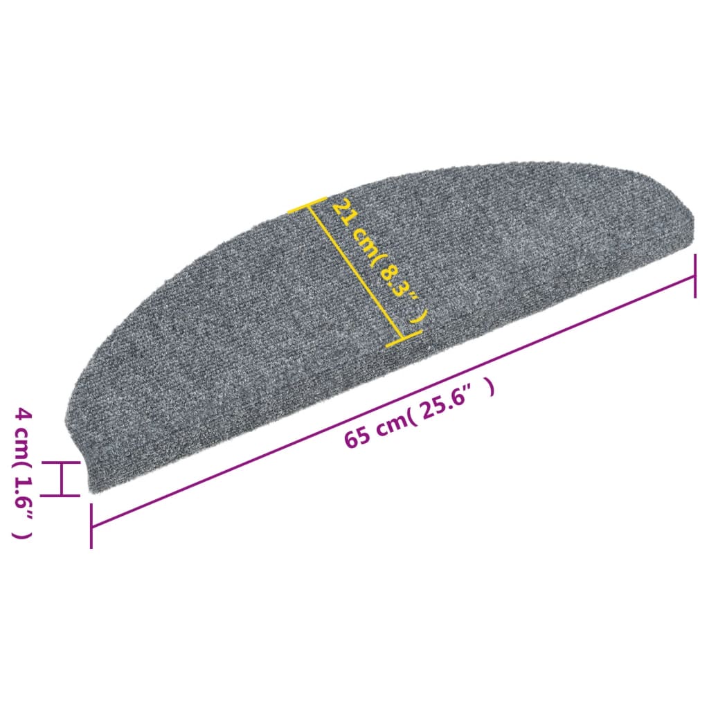 Prostirke za stepenice, samoljepljive, 5 kom, 65x21x4 cm, svijetlo sive, poluokrugle, velike