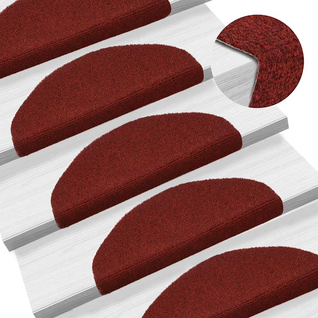 Prostirke za stepenice, samoljepljive, 10 kom, 65x21x4 cm, bordo crvene, poluokrugle, velike