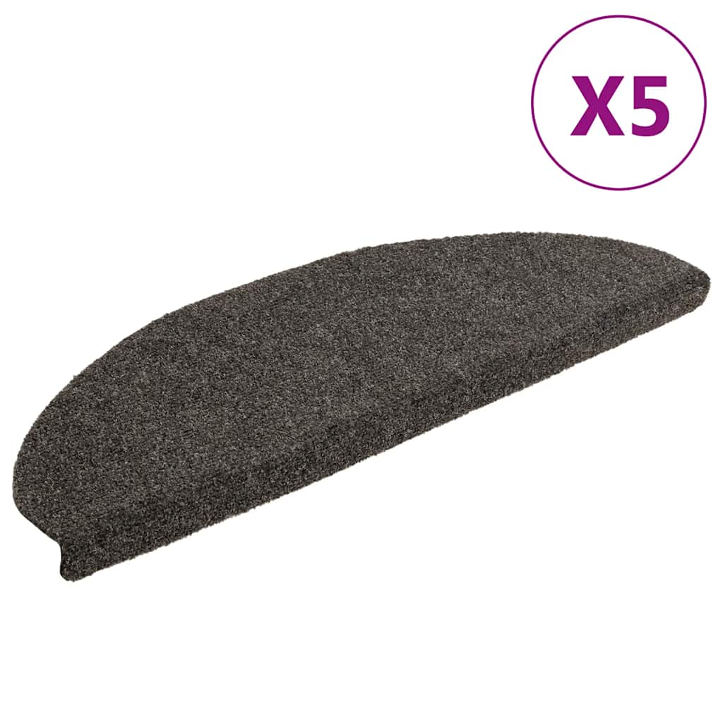 Prostirke za stepenice, samoljepljive, 5 kom. 65x21x4 cm, antracit, poluokrugle, velike