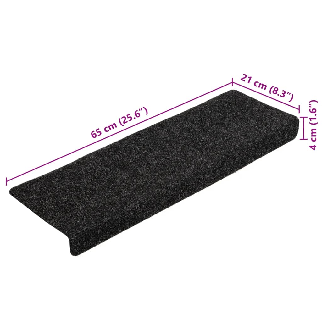 Prostirke za stepenice samoljepljive 10 kom 65x21x4 cm crne pravokutne rubove