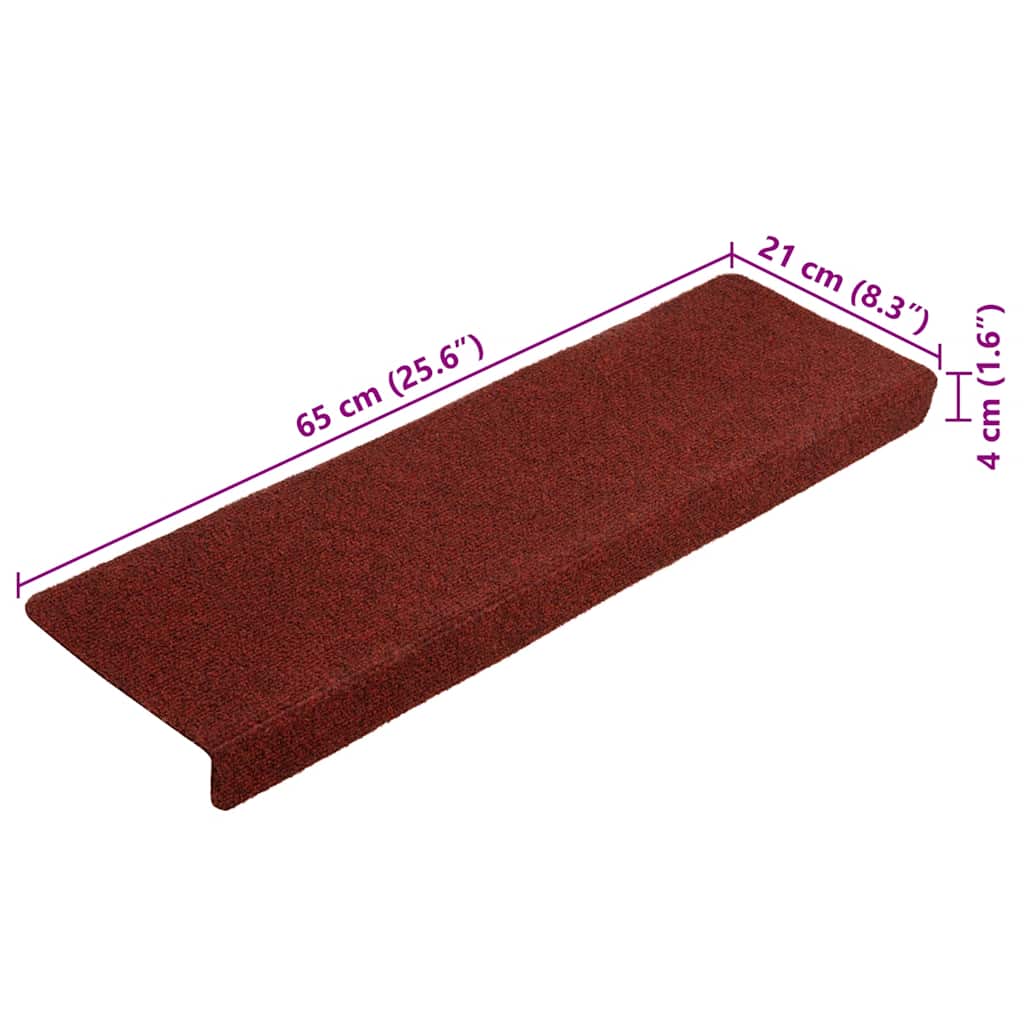 Prostirke za stepenice, samoljepljive, 5 kom, 65x21x4 cm, bordo crvene, pravokutni rub