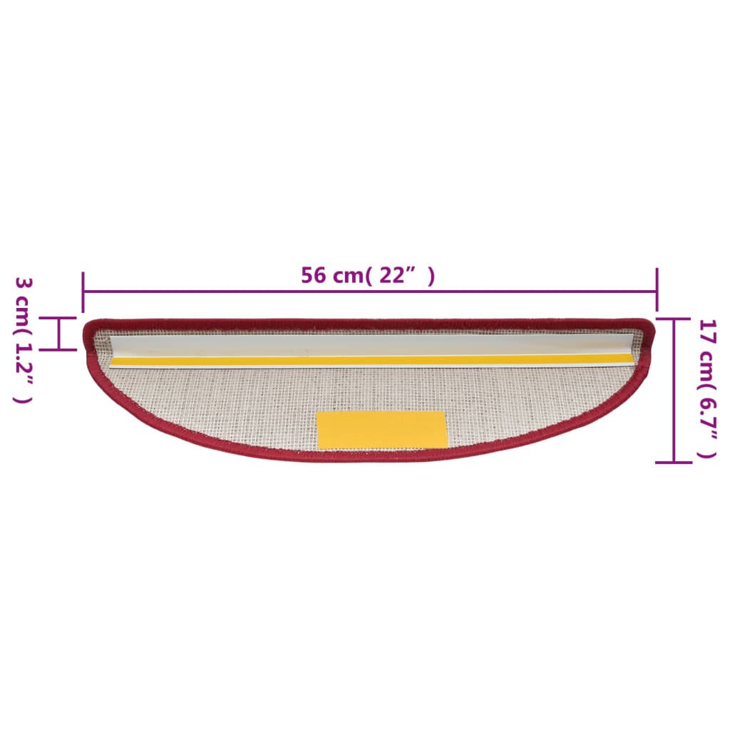 Prostirke za stepenice 10 kom 56x17x3 cm crvene poluokrugle