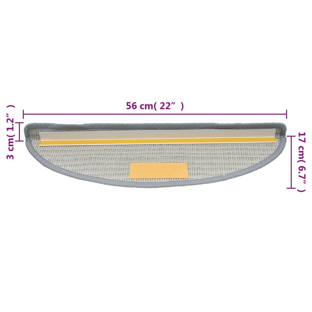 Prostirke za stepenice 10 kom 56x17x3 cm sive poluokrugle