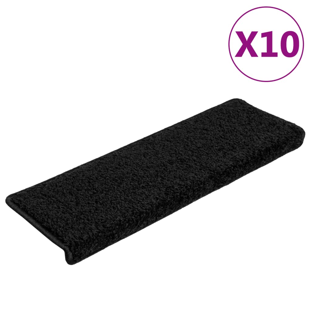 Prostirke za stepenice 10 kom 65x21x4 cm Crne s pravokutnim rubom