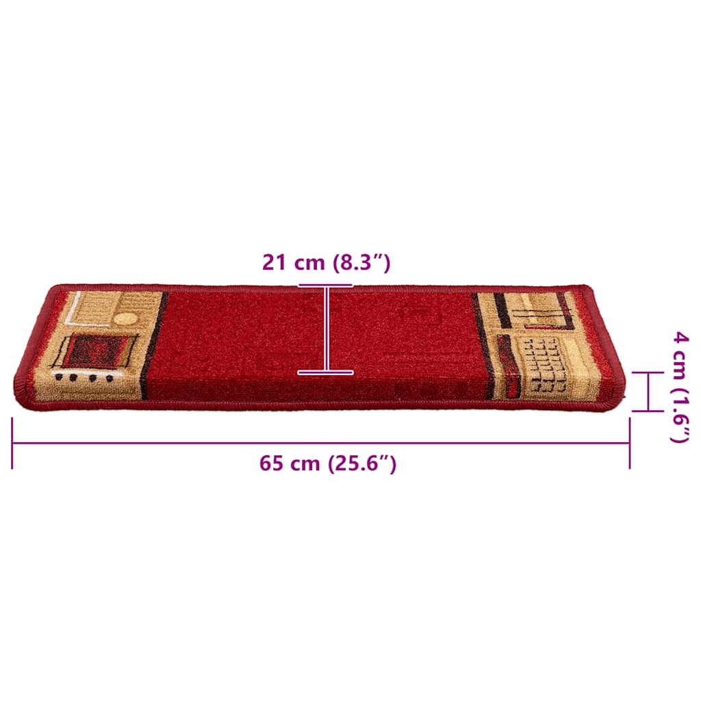 Otirači za stepenice samoljepljivi 10 kom 65x21x4 cm crveni