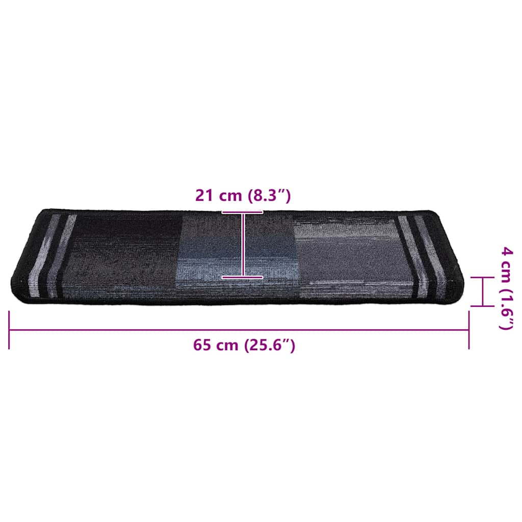 Otirači za stepenice samoljepljivi 10 kom 65x21x4 cm crno-sivi
