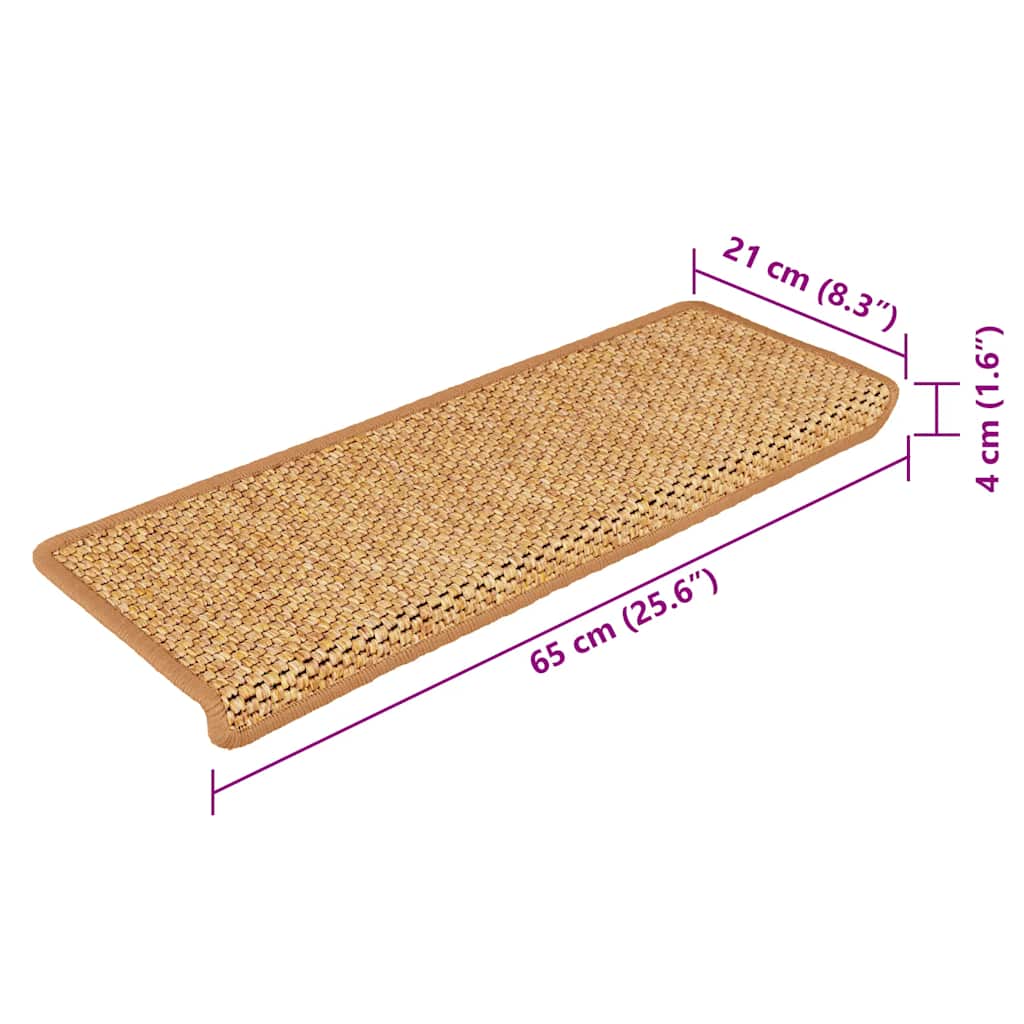 Samoljepljivi otirači za stepenice 15 kom 65x21x4 cm sisal