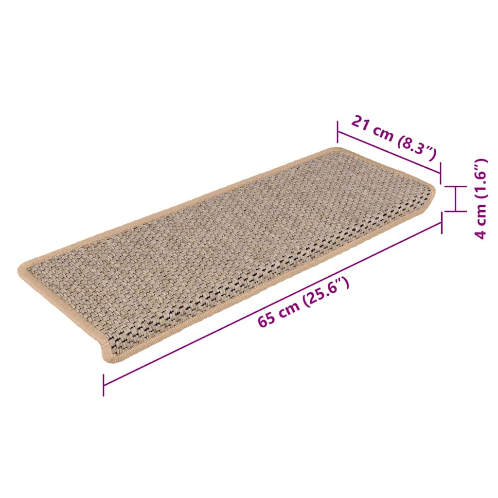 Samoljepljivi otirači za stepenice 15 kom 65x21x4 cm svjetlobež