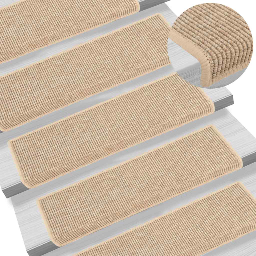 Prostirke za stepenice 15 kom 65x21x4 cm svijetlo bež pravokutni rub