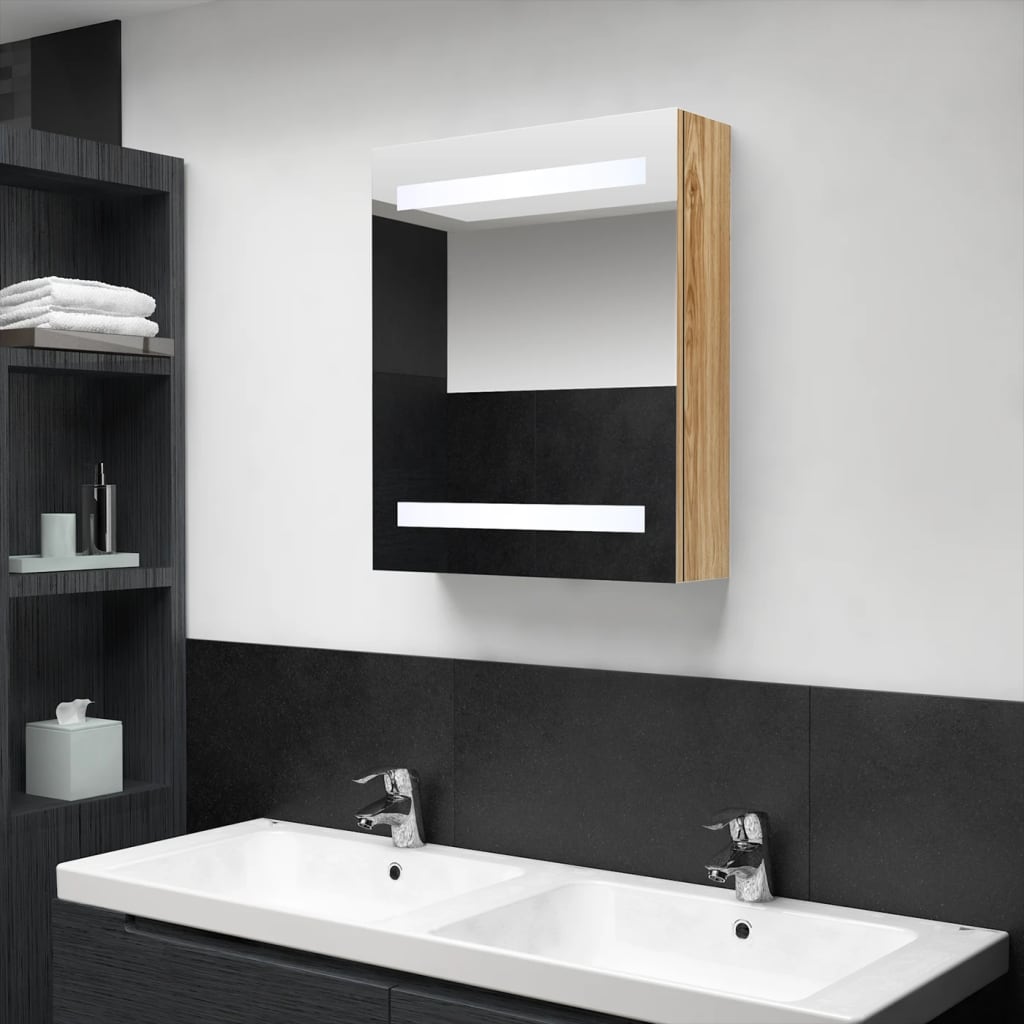 LED kupaonski ormarić s ogledalom boja hrasta 50 x 14 x 60 cm