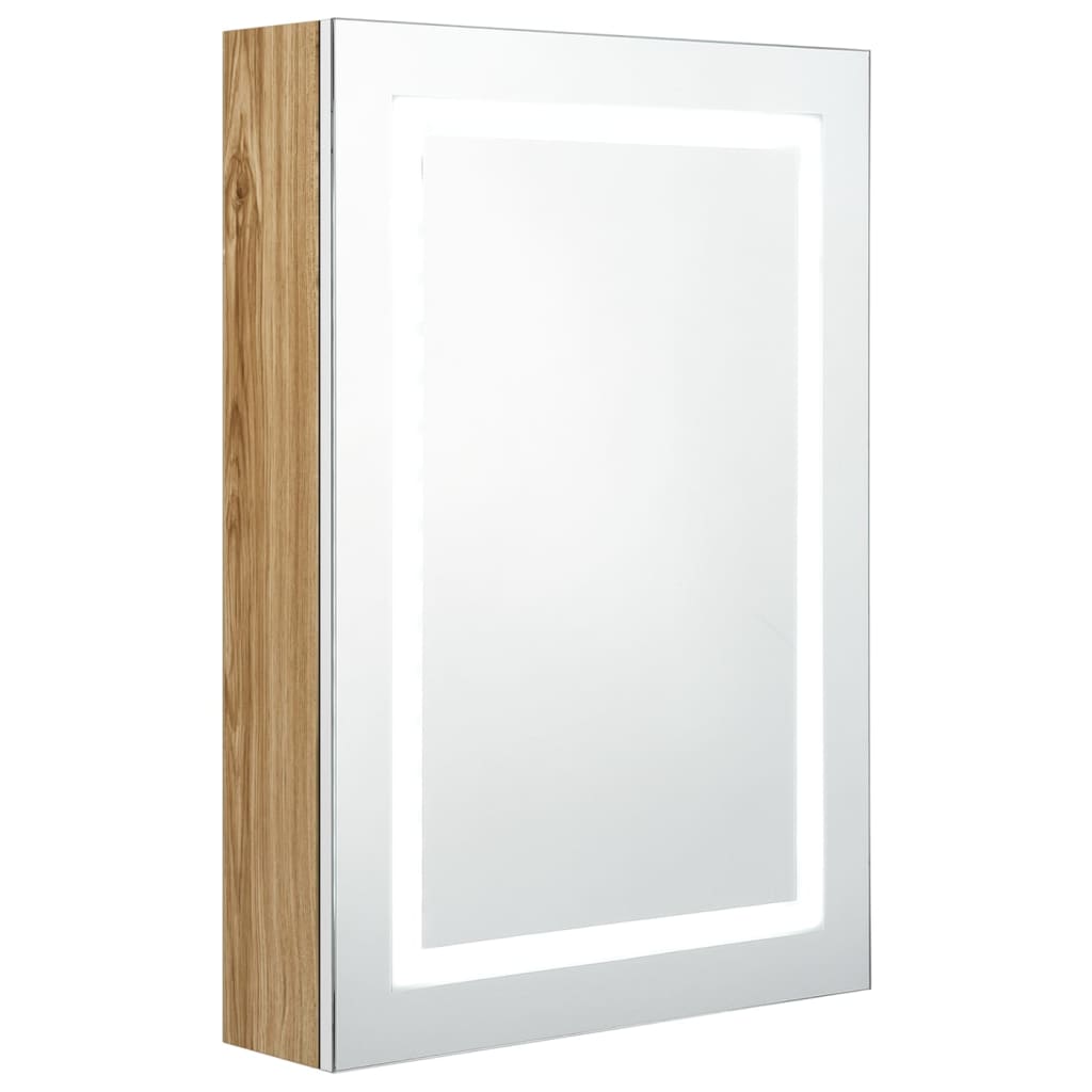 LED kupaonski ormarić s ogledalom bijeli i hrast 50x13x70 cm