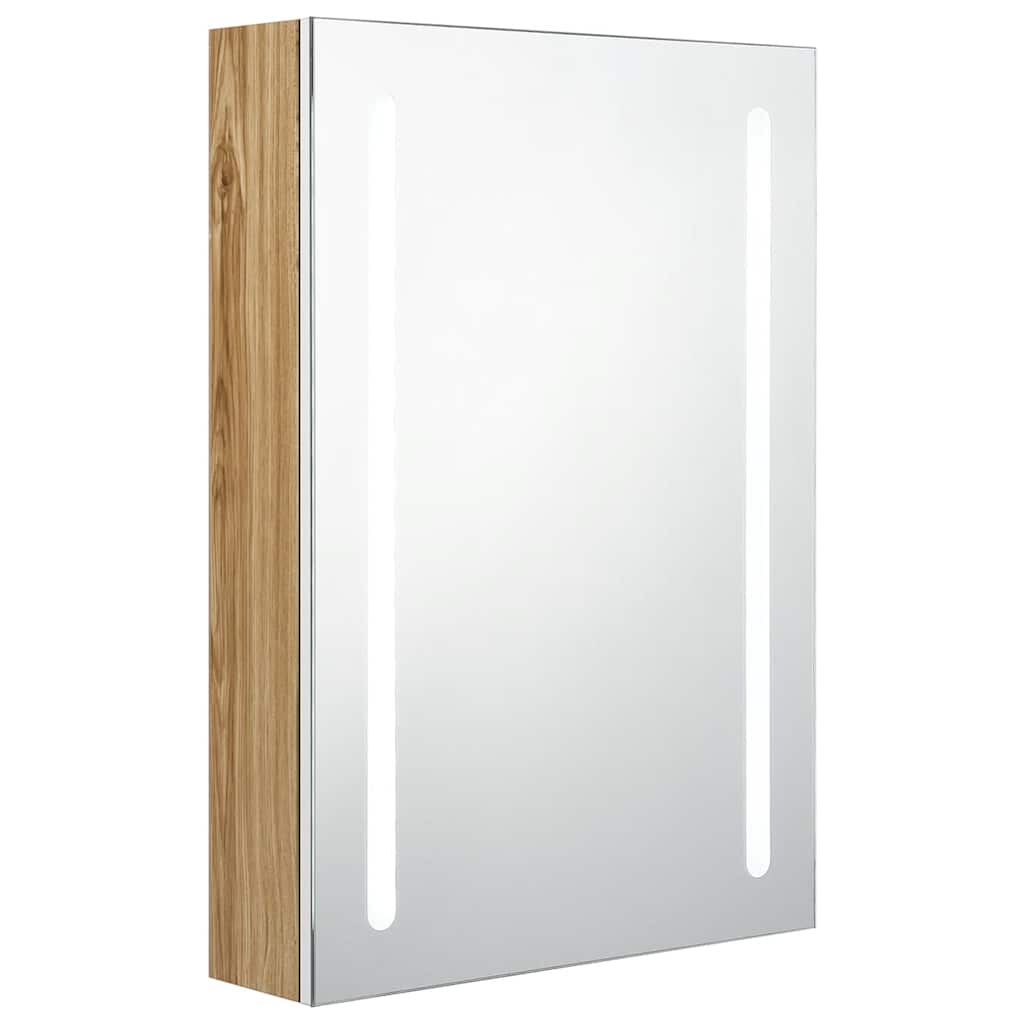 LED kupaonski ormarić s ogledalom bijeli i hrast 50x13x70 cm