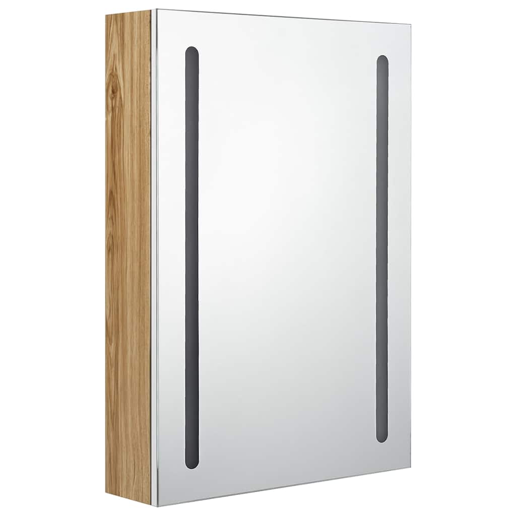 LED kupaonski ormarić s ogledalom bijeli i hrast 50x13x70 cm