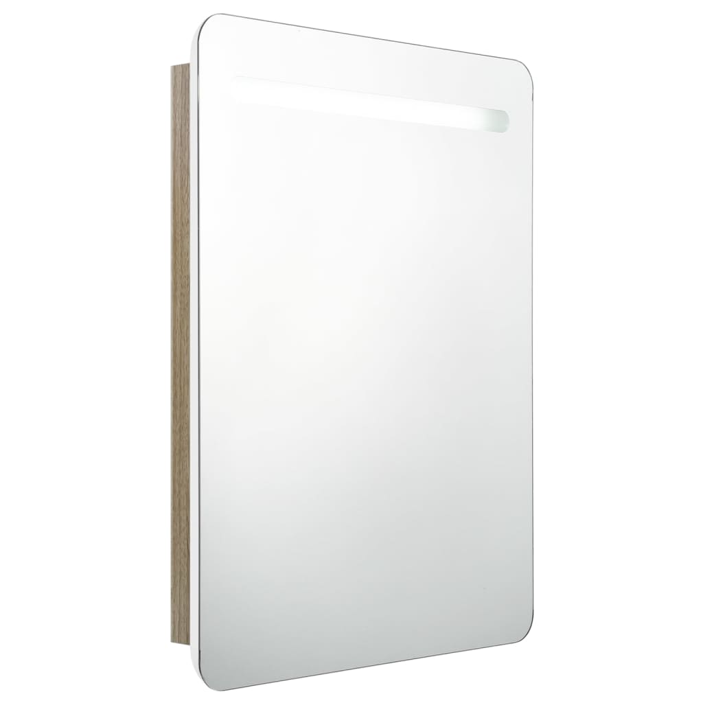 LED kupaonski ormarić s ogledalom bijeli i hrast 60x11x80 cm