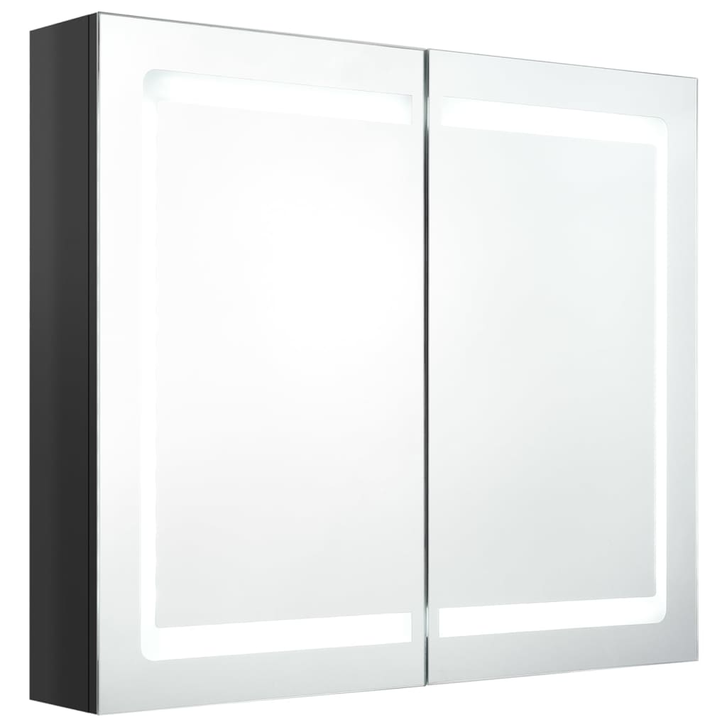LED kupaonski ormarić s ogledalom sjajni crni 80 x 12 x 68 cm