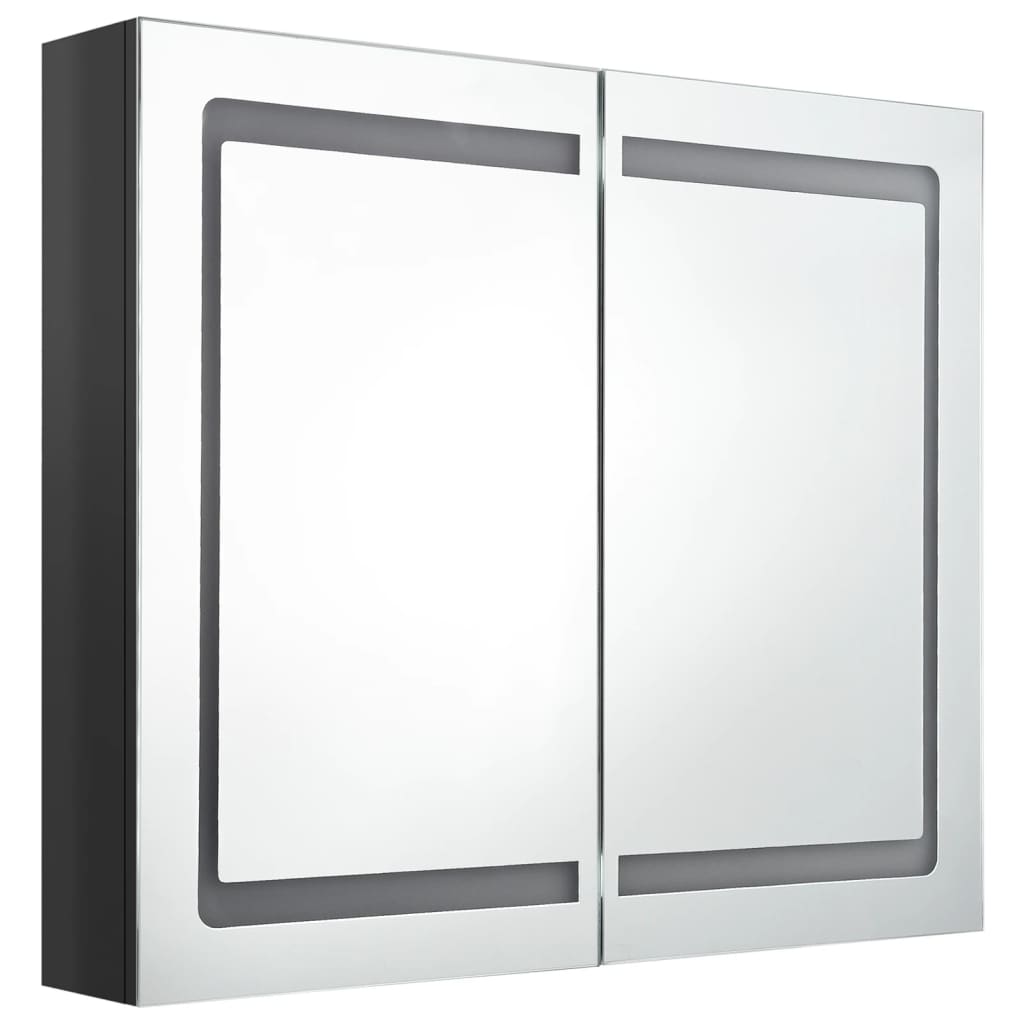LED kupaonski ormarić s ogledalom sjajni crni 80 x 12 x 68 cm