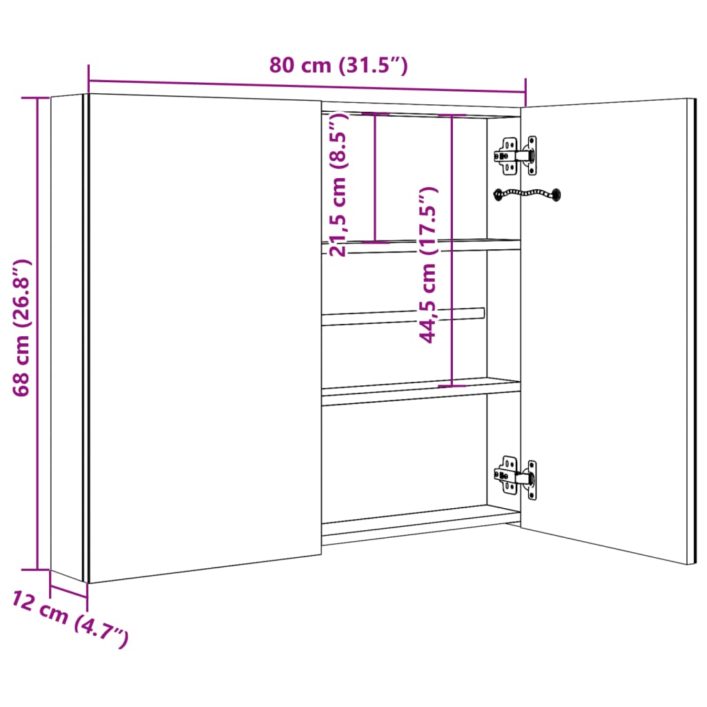 LED kupaonski ormarić s ogledalom sjajni sivi 80 x 12 x 68 cm