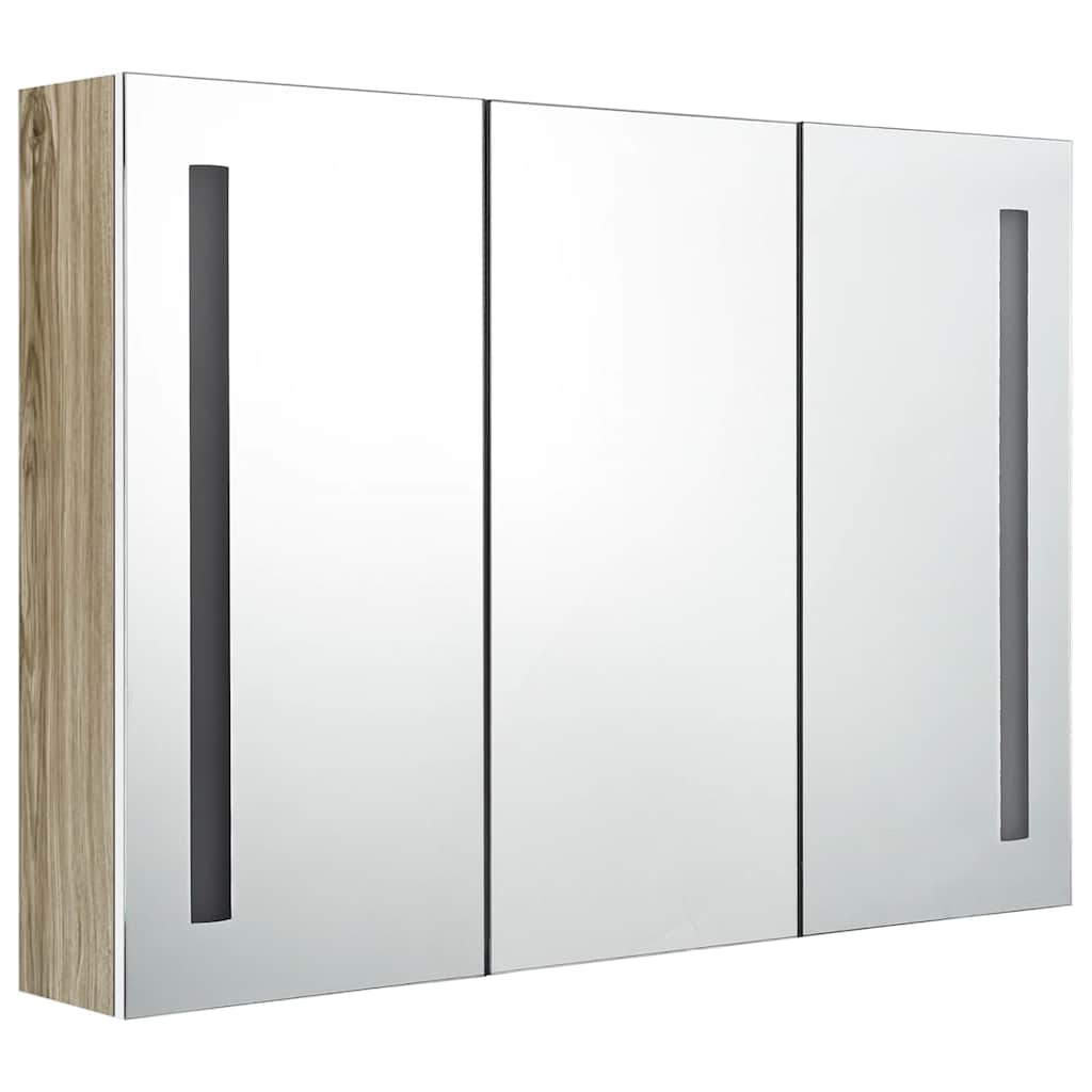 LED kupaonski ormarić s ogledalom 89x14x62 cm bijeli i hrast