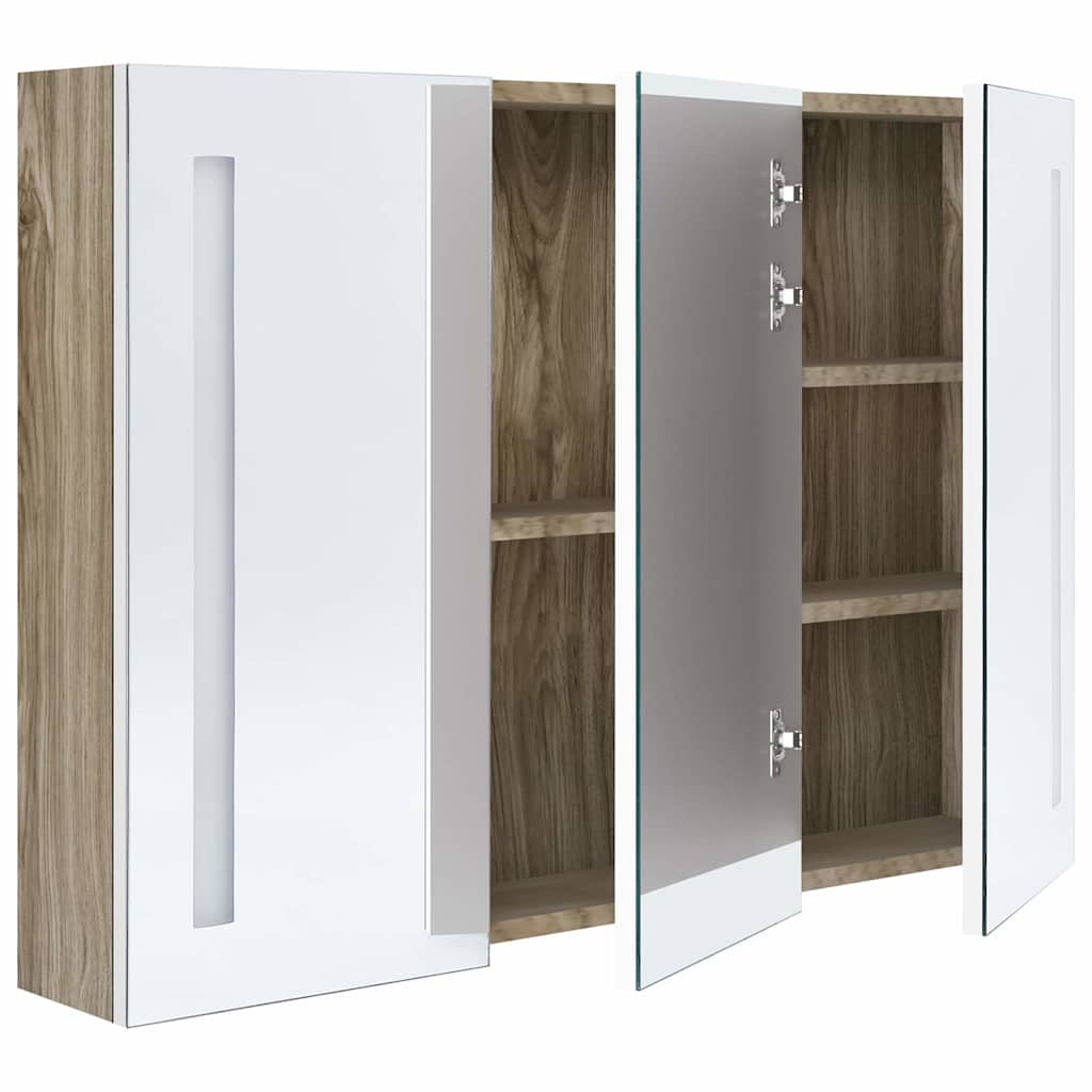 LED kupaonski ormarić s ogledalom 89x14x62 cm bijeli i hrast