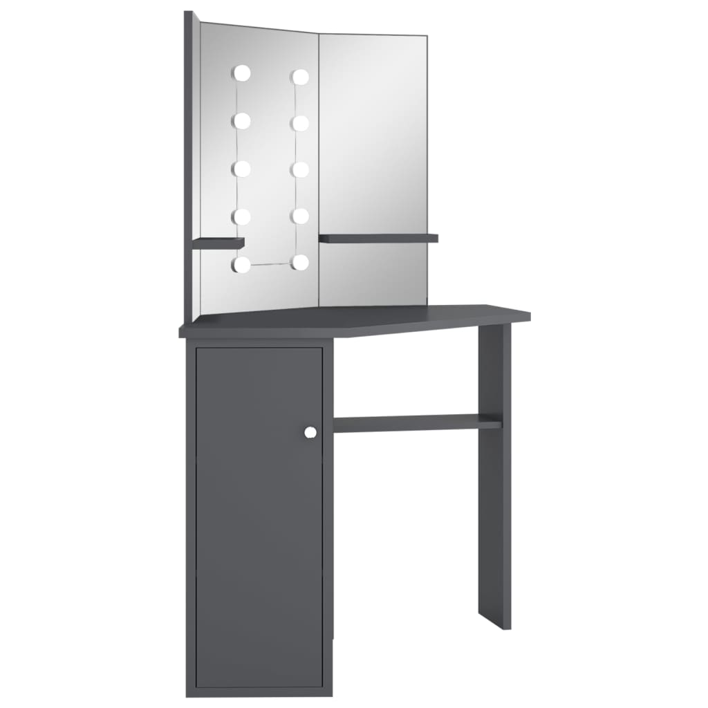 Kutni toaletni stolić s LED svjetlima sivi 111 x 54 x 141,5 cm