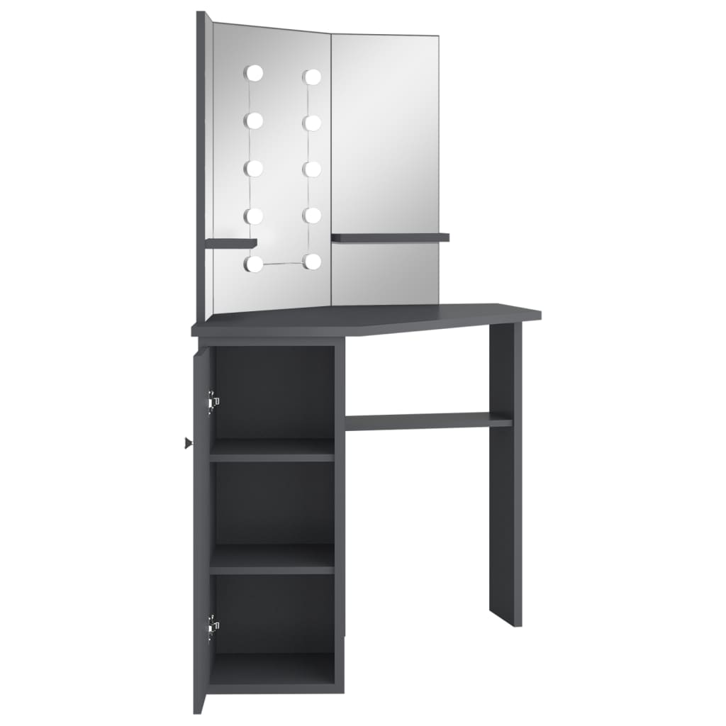 Kutni toaletni stolić s LED svjetlima sivi 111 x 54 x 141,5 cm