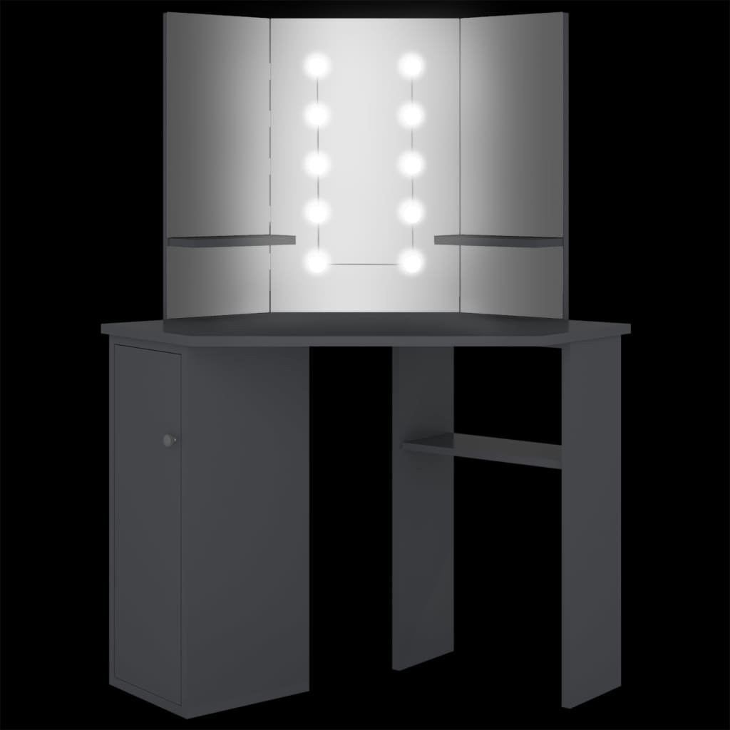 Kutni toaletni stolić s LED svjetlima sivi 111 x 54 x 141,5 cm