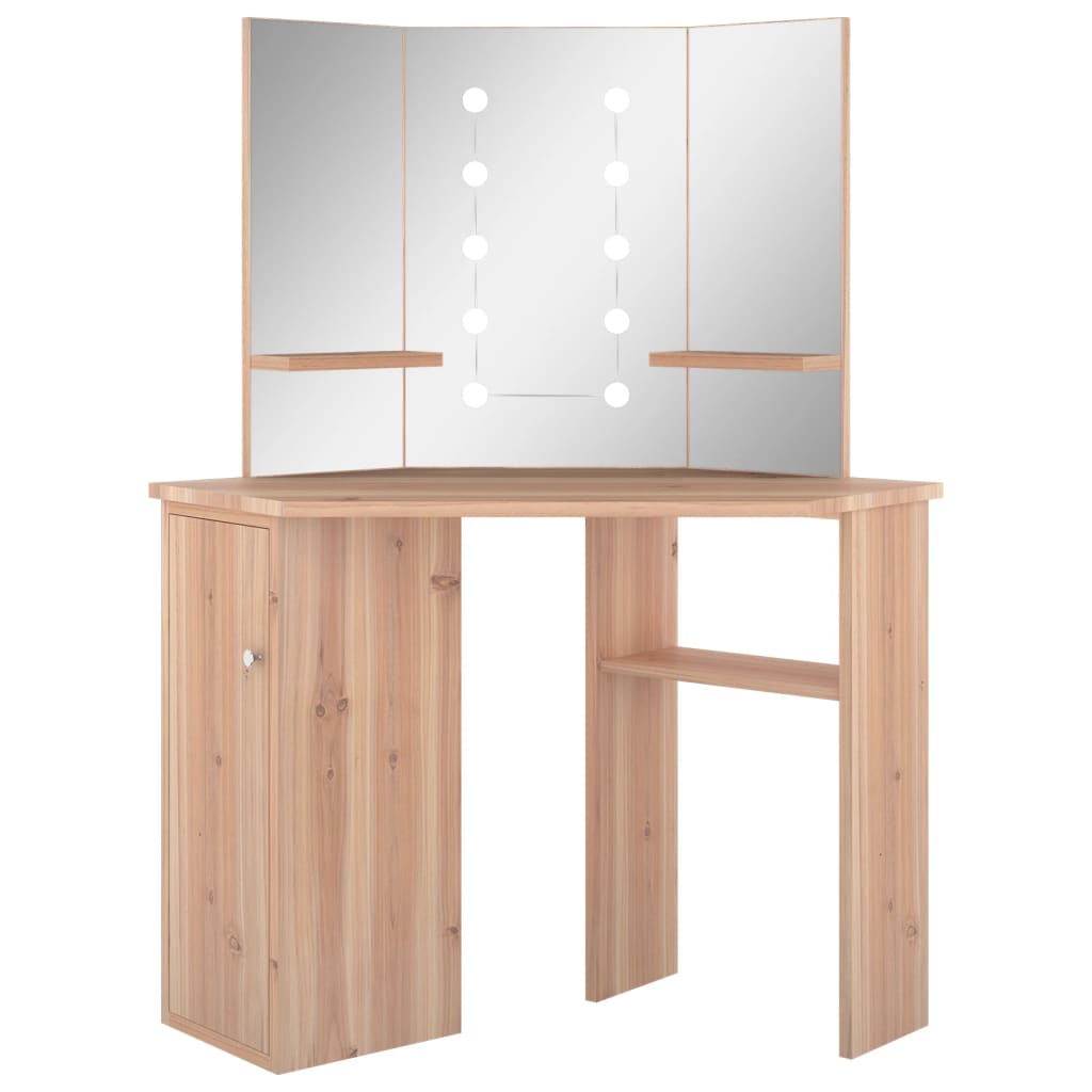 Kutni toaletni stolić LED boja hrasta 111 x 54 x 141,5 cm