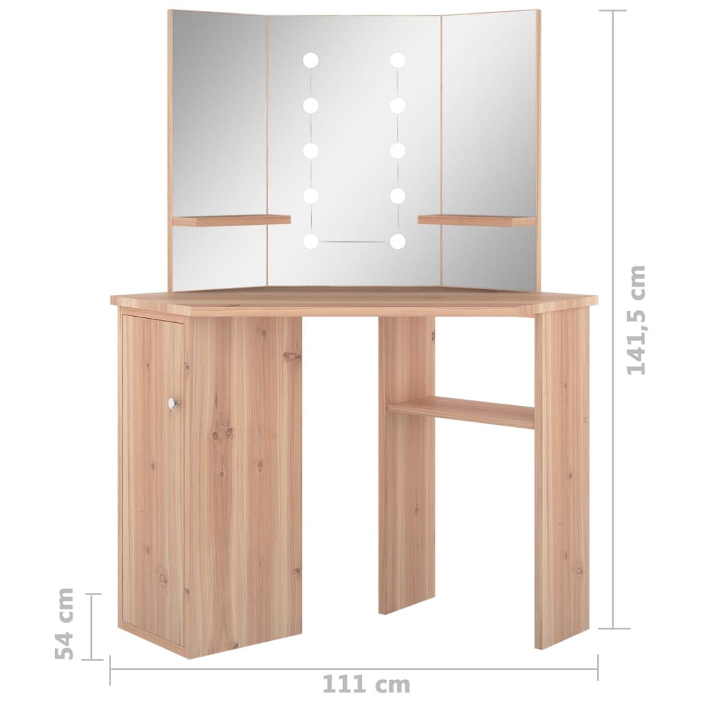 Kutni toaletni stolić LED boja hrasta 111 x 54 x 141,5 cm