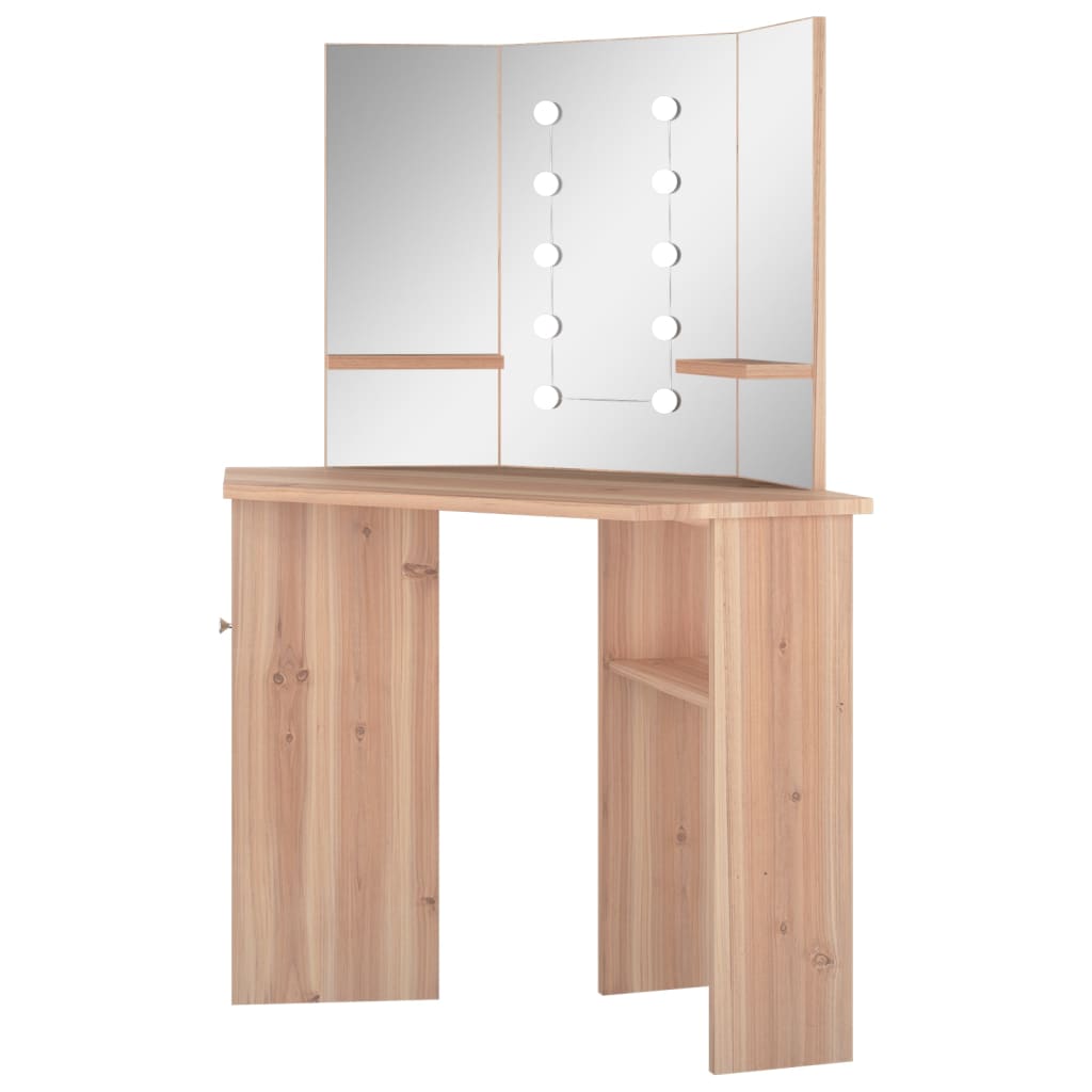Kutni toaletni stolić LED boja hrasta 111 x 54 x 141,5 cm