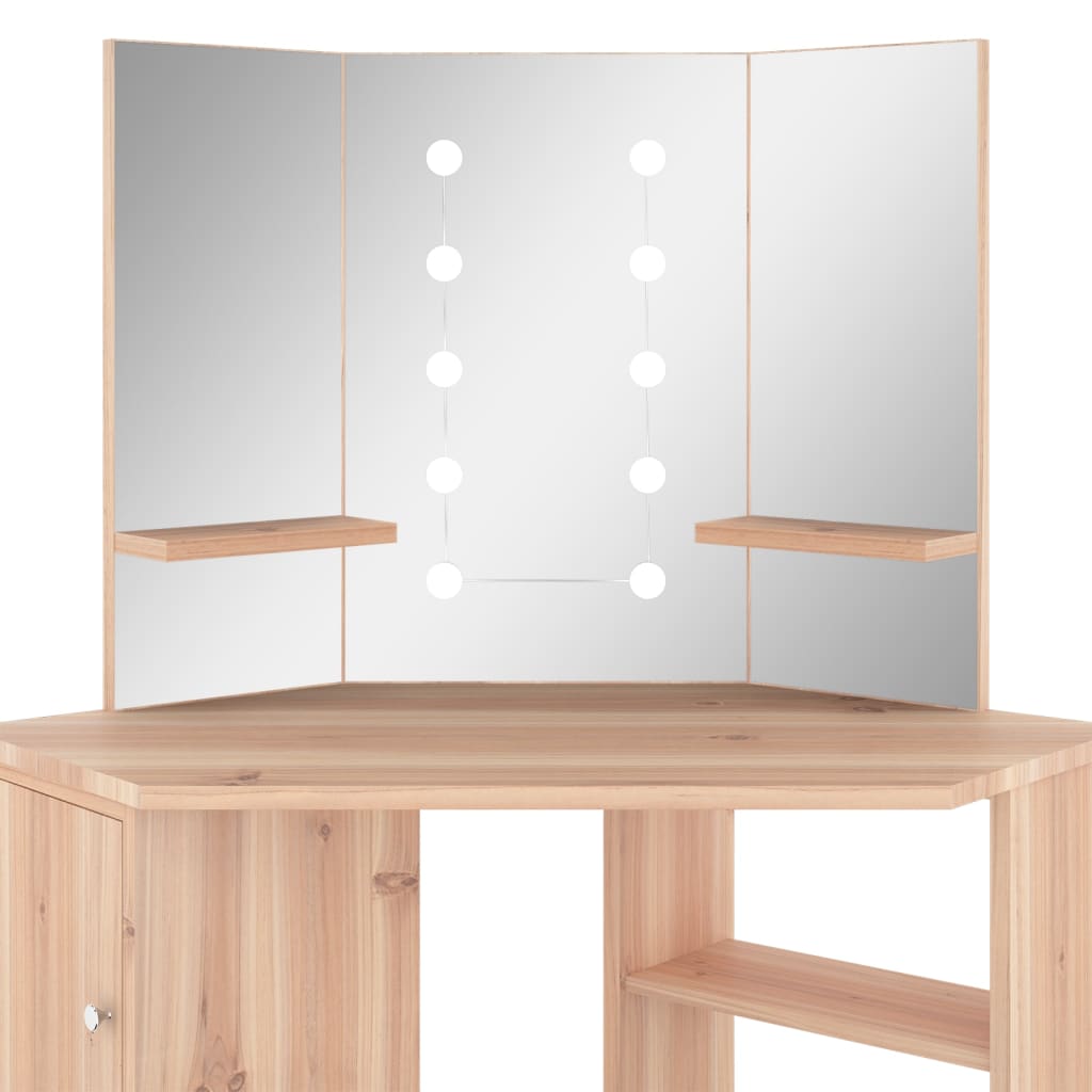 Kutni toaletni stolić LED boja hrasta 111 x 54 x 141,5 cm