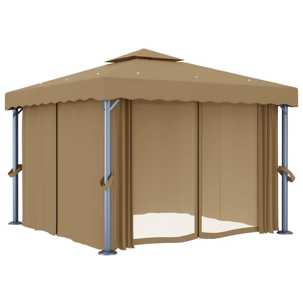 Sjenica sa zastorom 3 x 3 m smeđe-siva aluminijska