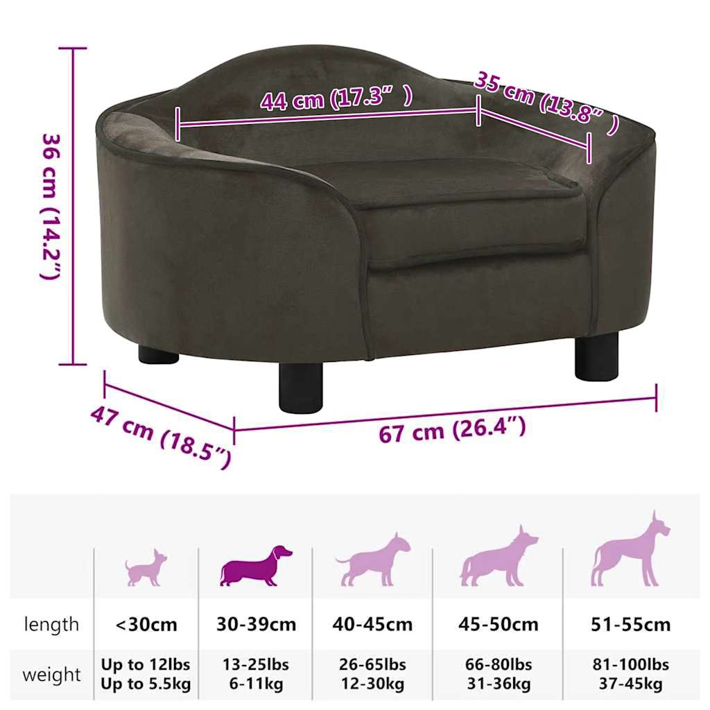 Sofa za pse tamnosiva 67 x 47 x 36 cm plišana