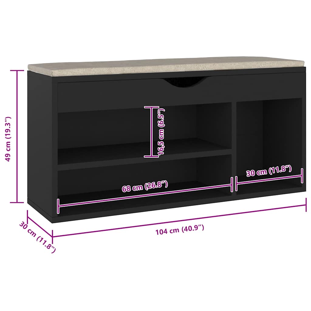 Klupa za cipele s jastukom crna 104x30x49 cm konstruirano drvo
