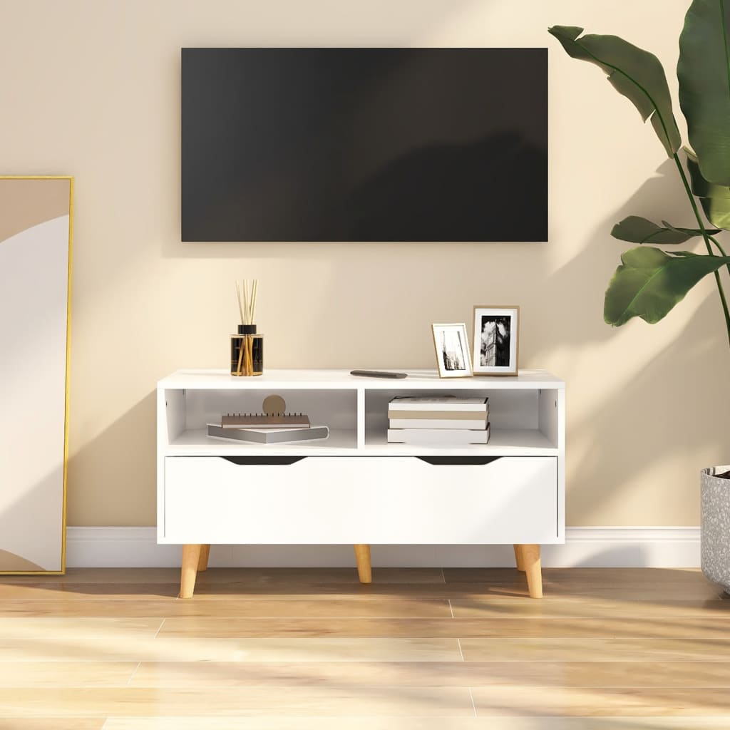 TV ormarić visoki sjaj bijeli 90x40x48,5 cm konstruirano drvo